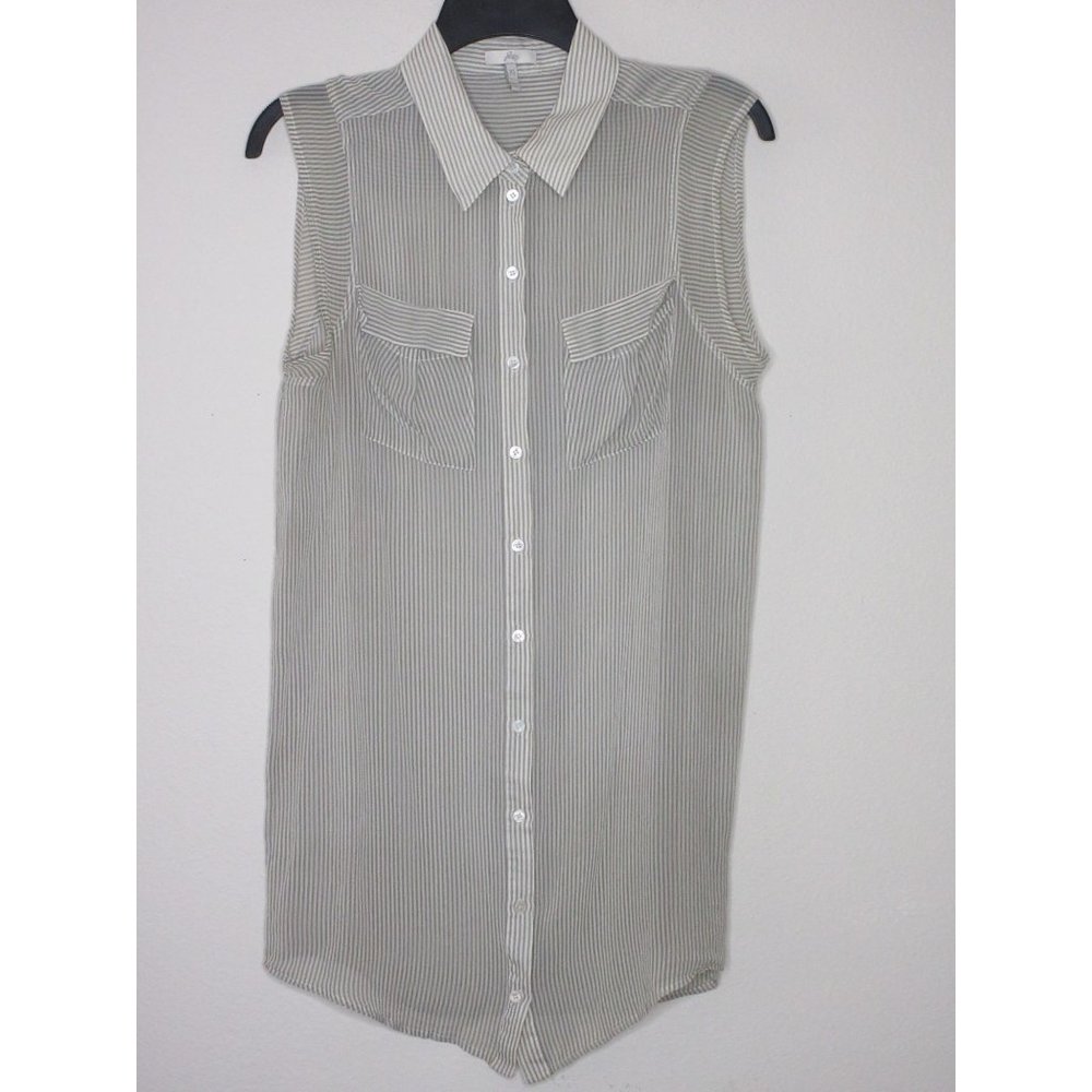 Joie Women's Sleeveless Silk Button Down Tunic Striped Blouse Size X Small B2-08